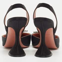 Pre Owned Amina Muaddi Black Satin Begum Slingback Pumps Size 35.5