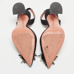 Pre Owned Amina Muaddi Black Satin Begum Slingback Pumps Size 35.5