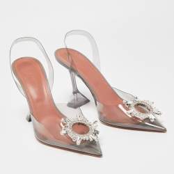 Pre Owned Amina Muaddi Transparent PVC Begum Slingback Pumps Size 41