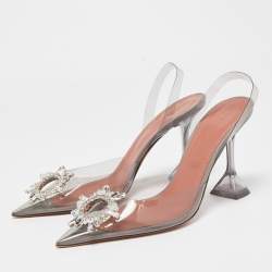 Pre Owned Amina Muaddi Transparent PVC Begum Slingback Pumps Size 41