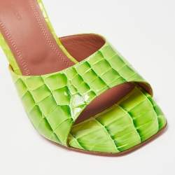 Amina Muaddi Green Croc Patent Embossed lupita Wedge Sandals Size 38