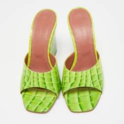 Amina Muaddi Green Croc Patent Embossed lupita Wedge Sandals Size 38