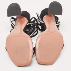 Pre Owned Amina Muaddi Black Satin Vita Ankle Tie Sandals Size 35.5