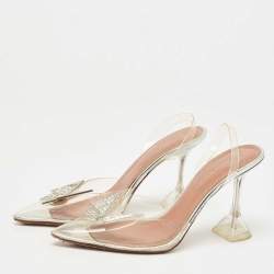 Pre Owned Amina Muaddi x AWGE Transparent PVC Phoenix Slingback Pumps Size 39