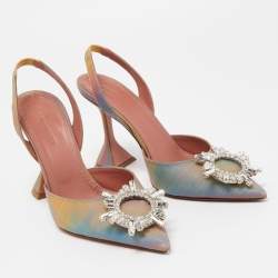 Amina Muaddi Multicolor Iridescent PVC Begum Slingback Pumps Size 37