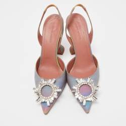 Amina Muaddi Multicolor Iridescent PVC Begum Slingback Pumps Size 37