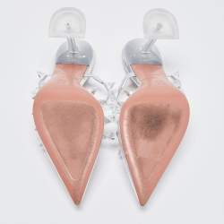 Pre Owned Amina Muaddi Transparent PVC Crystal Embellished Julia Mules Size 37