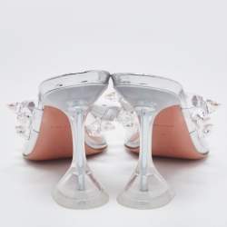 Pre Owned Amina Muaddi Transparent PVC Crystal Embellished Julia Mules Size 37