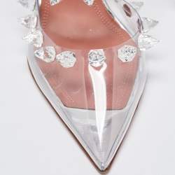 Pre Owned Amina Muaddi Transparent PVC Crystal Embellished Julia Mules Size 37