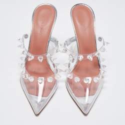Pre Owned Amina Muaddi Transparent PVC Crystal Embellished Julia Mules Size 37