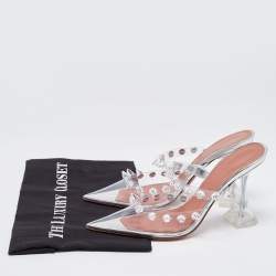 Pre Owned Amina Muaddi Transparent PVC Crystal Embellished Julia Mules Size 37