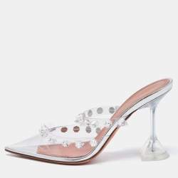 Pre Owned Amina Muaddi Transparent PVC Crystal Embellished Julia Mules Size 37