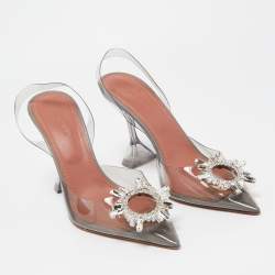 Pre Owned Amina Muaddi Transparent PVC Begum Crystal Embellished Slingback Pumps Size 41