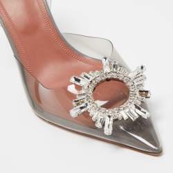 Pre Owned Amina Muaddi Transparent PVC Begum Crystal Embellished Slingback Pumps Size 41