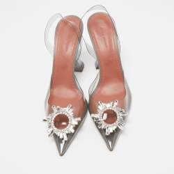 Pre Owned Amina Muaddi Transparent PVC Begum Crystal Embellished Slingback Pumps Size 41
