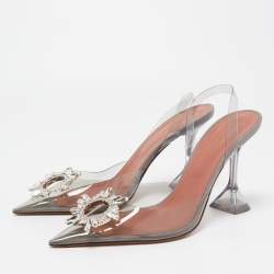 Pre Owned Amina Muaddi Transparent PVC Begum Crystal Embellished Slingback Pumps Size 41