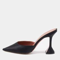 Pre Owned Amina Muaddi Black Satin Fiona Mules Size 38.5