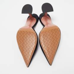 Pre Owned Amina Muaddi Black Satin Fiona Mules Size 38.5
