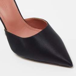 Pre Owned Amina Muaddi Black Satin Fiona Mules Size 38.5