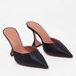 Pre Owned Amina Muaddi Black Satin Fiona Mules Size 38.5