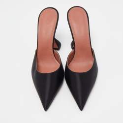 Pre Owned Amina Muaddi Black Satin Fiona Mules Size 38.5
