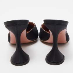 Pre Owned Amina Muaddi Black Satin Fiona Mules Size 38.5
