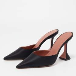Pre Owned Amina Muaddi Black Satin Fiona Mules Size 38.5