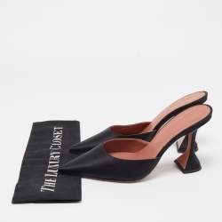 Pre Owned Amina Muaddi Black Satin Fiona Mules Size 38.5
