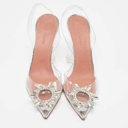 Pre Owned Amina Muaddi Transparent PVC Begum Slingback Pumps Size 37.5