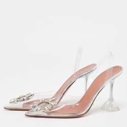 Pre Owned Amina Muaddi Transparent PVC Begum Slingback Pumps Size 37.5