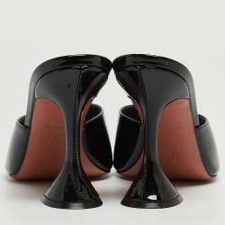 Amina Muaddi Black Patent Leather Lupita Open Slide Sandals Size 40