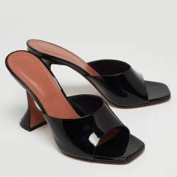 Amina Muaddi Black Patent Leather Lupita Open Slide Sandals Size 40