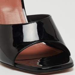 Amina Muaddi Black Patent Leather Lupita Open Slide Sandals Size 40