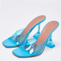 Amina Muaddi Blue PVC Lupita Slide Sandals Size 37