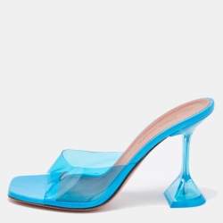 Amina Muaddi Blue PVC Lupita Slide Sandals Size 37