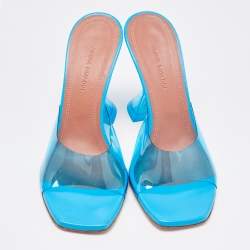 Amina Muaddi Blue PVC Lupita Slide Sandals Size 37