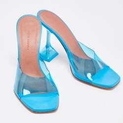 Amina Muaddi Blue PVC Lupita Slide Sandals Size 37