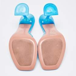 Amina Muaddi Blue PVC Lupita Slide Sandals Size 37