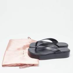 Pre Owned Amina Muaddi Black Leather Johana Platform Sandals Size 36.5