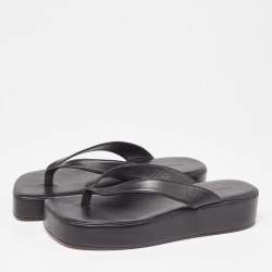 Pre Owned Amina Muaddi Black Leather Johana Platform Sandals Size 36.5