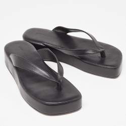 Pre Owned Amina Muaddi Black Leather Johana Platform Sandals Size 36.5