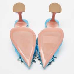 Pre Owned Amina Muaddi Blue Satin Begum Mules Size 40