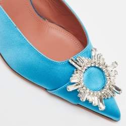 Pre Owned Amina Muaddi Blue Satin Begum Mules Size 40