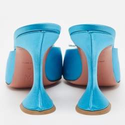 Pre Owned Amina Muaddi Blue Satin Begum Mules Size 40