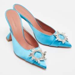 Pre Owned Amina Muaddi Blue Satin Begum Mules Size 40