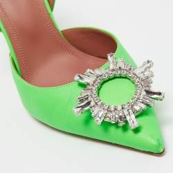 مملوكة مسبقًا Amina Muaddi Neon Green Leather Begum Crystal Embellished Slingback Sandals Size 38.5
