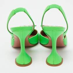 مملوكة مسبقًا Amina Muaddi Neon Green Leather Begum Crystal Embellished Slingback Sandals Size 38.5