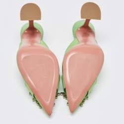 Pre Owned Amina Muaddi Green Vinyl Begum Crystal Embellished Mules Size 39