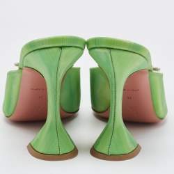 Pre Owned Amina Muaddi Green Vinyl Begum Crystal Embellished Mules Size 39