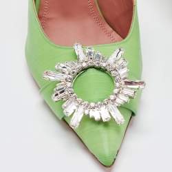 Pre Owned Amina Muaddi Green Vinyl Begum Crystal Embellished Mules Size 39